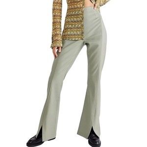 FREE PEOPLE REAL DEAL SLIT VEGAN LEATHER PANTS IN SEAGRASS SIZE 25 NWOT